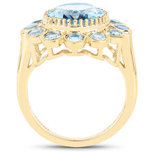 Load image into Gallery viewer, 14K Yellow Gold Plated 6.59 Carat Genuine Blue Topaz .925 Sterling Silver Ring