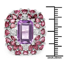 Load image into Gallery viewer, 7.59 Carat Genuine Pink Amethyst, Rhodolite and White Topaz .925 Sterling Silver Ring