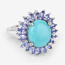 Load image into Gallery viewer, 6.10 Carat Genuine Larimar and Tanzanite .925 Sterling Silver Ring