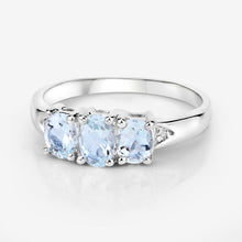 Load image into Gallery viewer, 0.95 Carat Genuine Aquamarine and White Diamond .925 Sterling Silver Ring