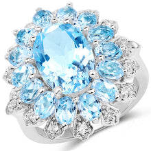 Load image into Gallery viewer, 7.57 Carat Genuine Blue Topaz and White Topaz .925 Sterling Silver Ring