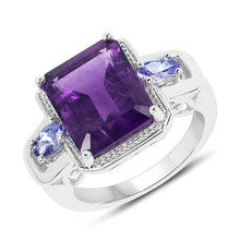 Load image into Gallery viewer, 6.25 Carat Genuine Amethyst and Tanzanite .925 Sterling Silver Ring