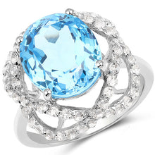 Load image into Gallery viewer, 7.32 Carat Genuine Swiss Blue Topaz & White Topaz .925 Sterling Silver Ring