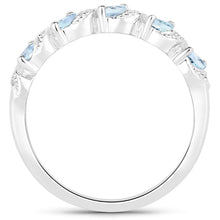 Load image into Gallery viewer, 0.54 Carat Genuine Aquamarine and White Topaz .925 Sterling Silver Ring