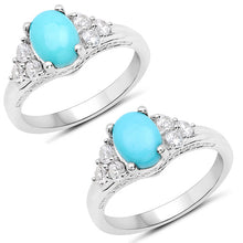 Load image into Gallery viewer, 1.92 Carat Genuine Turquoise and White Zircon .925 Sterling Silver Ring