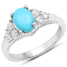 Load image into Gallery viewer, 1.92 Carat Genuine Turquoise and White Zircon .925 Sterling Silver Ring