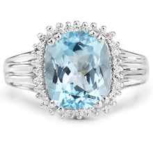 Load image into Gallery viewer, 4.32 Carat Genuine Blue Topaz and White Zircon .925 Sterling Silver Ring