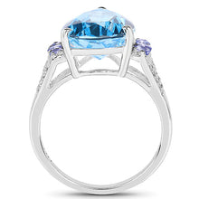 Load image into Gallery viewer, 6.86 Carat Genuine Swiss Blue Topaz, Tanzanite & White Topaz .925 Sterling Silver Ring