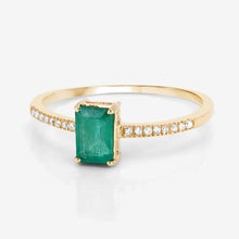 Load image into Gallery viewer, 0.59 Carat Genuine Zambian Emerald and White Diamond 14K Yellow Gold Ring