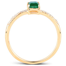 Load image into Gallery viewer, 0.59 Carat Genuine Zambian Emerald and White Diamond 14K Yellow Gold Ring