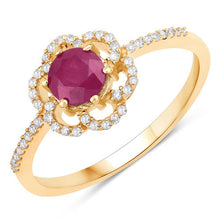 Load image into Gallery viewer, 0.68 Carat Genuine Ruby and White Diamond 14K Yellow Gold Ring