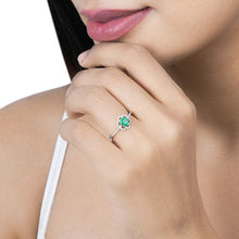 Load image into Gallery viewer, 0.55 Carat Genuine Zambian Emerald and White Diamond 14K White Gold Ring