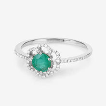 Load image into Gallery viewer, 0.55 Carat Genuine Zambian Emerald and White Diamond 14K White Gold Ring