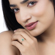 Load image into Gallery viewer, 0.55 Carat Genuine Zambian Emerald and White Diamond 14K Yellow Gold Ring