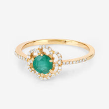Load image into Gallery viewer, 0.55 Carat Genuine Zambian Emerald and White Diamond 14K Yellow Gold Ring