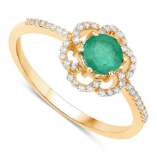 Load image into Gallery viewer, 0.55 Carat Genuine Zambian Emerald and White Diamond 14K Yellow Gold Ring
