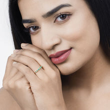 Load image into Gallery viewer, 0.41 Carat Genuine Zambian Emerald and White Diamond 14K Yellow Gold Ring