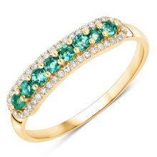 Load image into Gallery viewer, 0.35 Carat Genuine Zambian Emerald and White Diamond 14K Yellow Gold Ring
