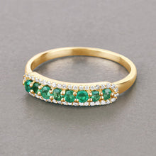 Load image into Gallery viewer, 0.35 Carat Genuine Zambian Emerald and White Diamond 14K Yellow Gold Ring