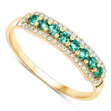 Load image into Gallery viewer, 0.35 Carat Genuine Zambian Emerald and White Diamond 14K Yellow Gold Ring
