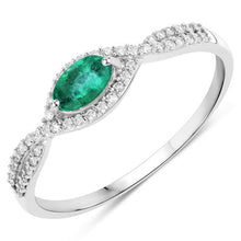 Load image into Gallery viewer, 0.32 Carat Genuine Zambian Emerald and White Diamond 14K White Gold Ring