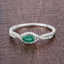 Load image into Gallery viewer, 0.32 Carat Genuine Zambian Emerald and White Diamond 14K White Gold Ring