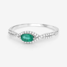 Load image into Gallery viewer, 0.32 Carat Genuine Zambian Emerald and White Diamond 14K White Gold Ring
