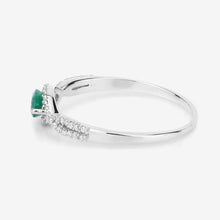 Load image into Gallery viewer, 0.32 Carat Genuine Zambian Emerald and White Diamond 14K White Gold Ring