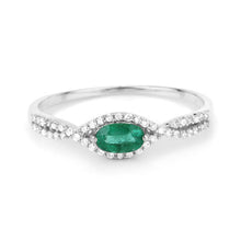 Load image into Gallery viewer, 0.32 Carat Genuine Zambian Emerald and White Diamond 14K White Gold Ring