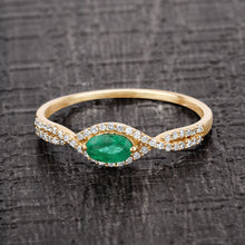 Load image into Gallery viewer, 0.32 Carat Genuine Zambian Emerald and White Diamond 14K Yellow Gold Ring