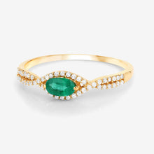 Load image into Gallery viewer, 0.32 Carat Genuine Zambian Emerald and White Diamond 14K Yellow Gold Ring