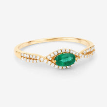 Load image into Gallery viewer, 0.32 Carat Genuine Zambian Emerald and White Diamond 14K Yellow Gold Ring