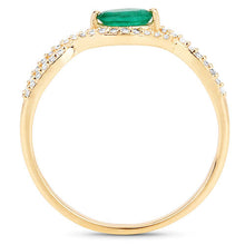Load image into Gallery viewer, 0.32 Carat Genuine Zambian Emerald and White Diamond 14K Yellow Gold Ring