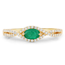 Load image into Gallery viewer, 0.32 Carat Genuine Zambian Emerald and White Diamond 14K Yellow Gold Ring