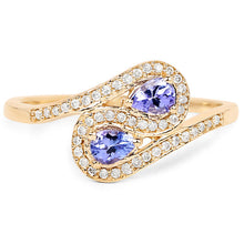 Load image into Gallery viewer, 0.42 Carat Genuine Tanzanite and White Diamond 14K Yellow Gold Ring