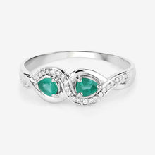 Load image into Gallery viewer, 0.35 Carat Genuine Zambian Emerald and White Diamond 14K White Gold Ring