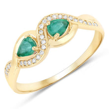 Load image into Gallery viewer, 0.35 Carat Genuine Zambian Emerald and White Diamond 14K Yellow Gold Ring