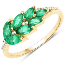 Load image into Gallery viewer, 0.68 Carat Genuine Zambian Emerald and White Diamond 14K Yellow Gold Ring