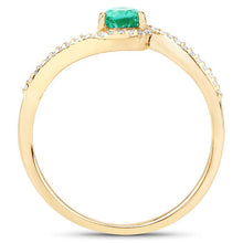 Load image into Gallery viewer, 0.33 Carat Genuine Zambian Emerald and White Diamond 14K Yellow Gold Ring