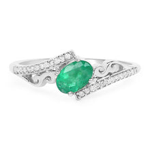 Load image into Gallery viewer, 0.51 Carat Genuine Zambian Emerald and White Diamond 14K White Gold Ring