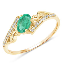 Load image into Gallery viewer, 0.51 Carat Genuine Zambian Emerald and White Diamond 14K Yellow Gold Ring