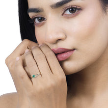 Load image into Gallery viewer, 0.51 Carat Genuine Zambian Emerald and White Diamond 14K Yellow Gold Ring