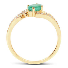 Load image into Gallery viewer, 0.51 Carat Genuine Zambian Emerald and White Diamond 14K Yellow Gold Ring