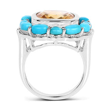 Load image into Gallery viewer, 9.26 Carat Genuine Citrine and Turquoise .925 Sterling Silver Ring