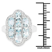 Load image into Gallery viewer, 3.09 Carat Genuine Aquamarine and White Zircon .925 Sterling Silver Ring