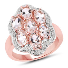 Load image into Gallery viewer, 3.06 Carat Genuine Morganite and White Diamond .925 Sterling Silver Ring