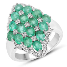 Load image into Gallery viewer, 2.68 Carat Genuine Zambian Emerald and White Zircon .925 Sterling Silver Ring