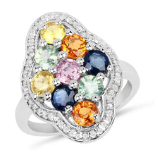 Load image into Gallery viewer, 2.63 Carat Genuine Multi Sapphire .925 Sterling Silver Ring