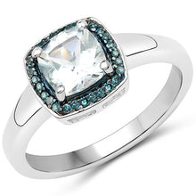 Load image into Gallery viewer, 0.83 Carat Genuine Aquamarine and Blue Diamond .925 Sterling Silver Ring