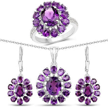 Load image into Gallery viewer, 11.60 Carat Genuine Amethyst and White Topaz .925 Sterling Silver 3 Piece Jewelry Set (Ring, Earrings, and Pendant w/ Chain)